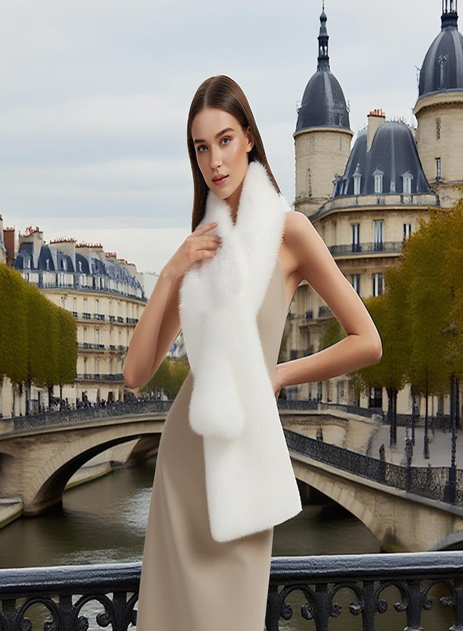 Mukum Women's Faux Fur Wraps 1920 Faux Fur Stole for Women and Girls for Wedding/Bridal/Evening Party (White) - Image 4